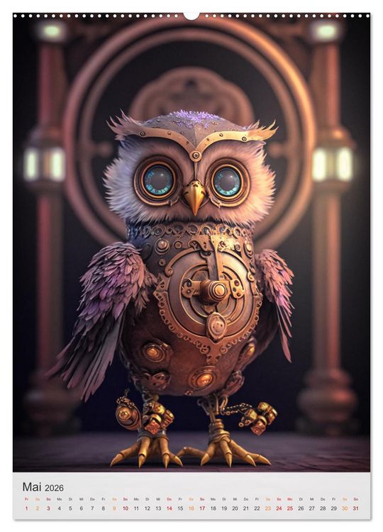 Produktbild: Steampunk Eulen (hochwertiger Premium Wandkalender 2026 DIN A2 hoch), Kunstdruck in Hochglanz