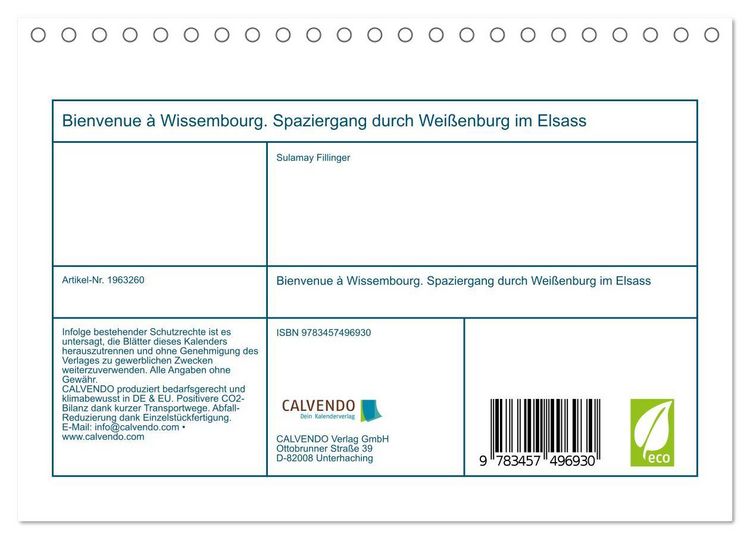 Produktbild: Bienvenue &agrave; Wissembourg. Spaziergang durch Wei&szlig;enburg im Elsass (Tischkalender 2026 DIN A5 quer), CALVENDO Monatskalender
