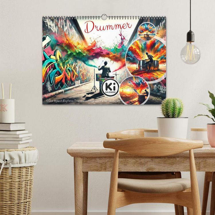 Produktbild: Drummer - Color Splash Rhythms: Trommelschl&auml;ge und Farbexplosionen (Wandkalender 2026 DIN A3 quer), CALVENDO Monatskalender