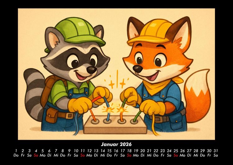 Produktbild: Rocco & Finn - Auf dem Weg zum Elektriker 2026 Fotokalender DIN A3