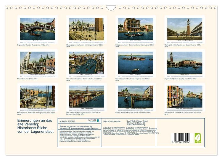 Produktbild: Erinnerungen an das alte Venedig: Historische Stiche von der Lagunenstadt (Wandkalender 2026 DIN A3 quer), CALVENDO Monatskalender