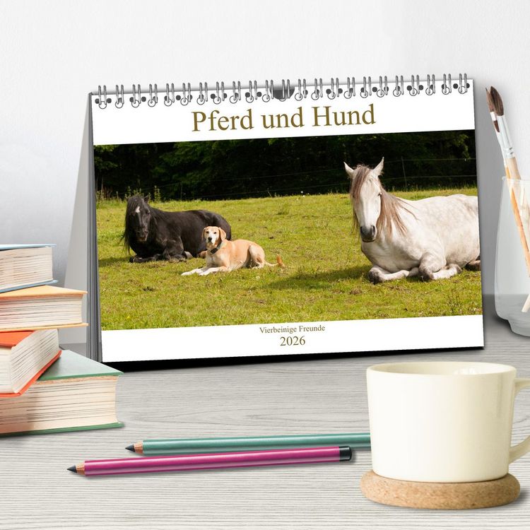 Produktbild: Pferd und Hund - Vierbeinige Freunde (Tischkalender 2026 DIN A5 quer), CALVENDO Monatskalender