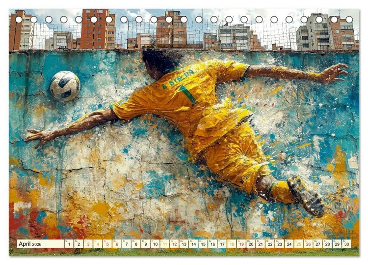 Produktbild: Fu&szlig;ball Graffiti - sportliche Kunst (Tischkalender 2026 DIN A5 quer), CALVENDO Monatskalender