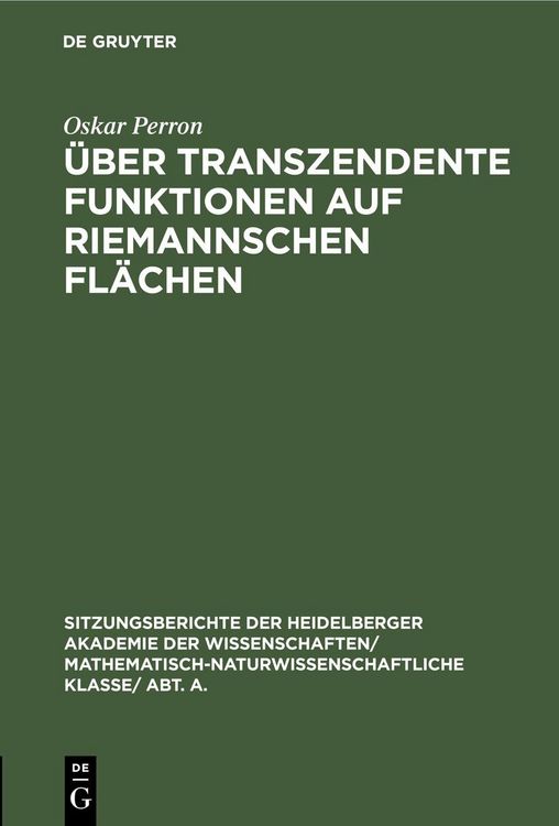 Produktbild: &Uuml;ber transzendente Funktionen auf Riemannschen Fl&auml;chen