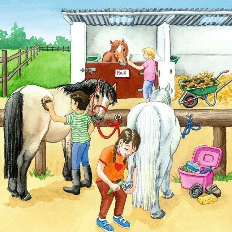 Produktbild: Puzzle Ravensburger Ein Tag auf dem Reiterhof 3 X 49 Teile