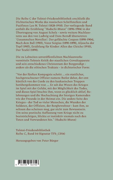 Produktbild: Hadschi Murat - Erz&auml;hlungen aus dem Nachlass