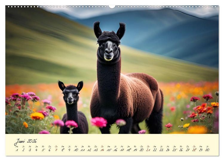 Produktbild: Alpakas, die sanften Andenbewohner (hochwertiger Premium Wandkalender 2026 DIN A2 quer), Kunstdruck in Hochglanz