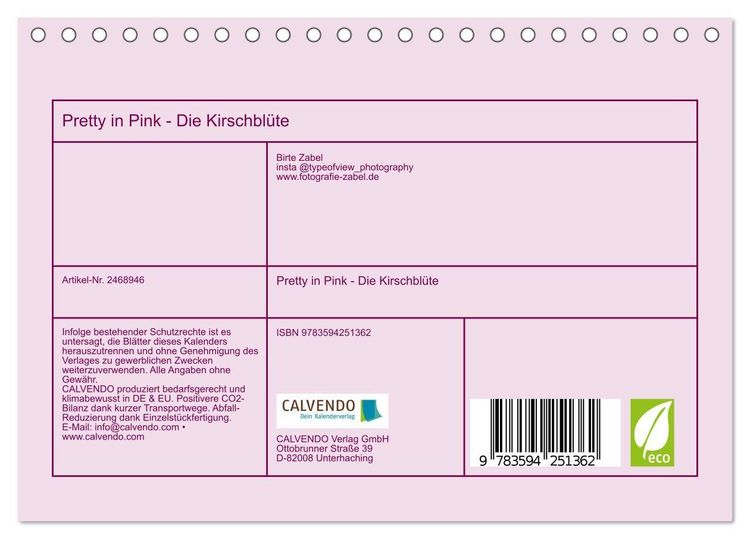 Produktbild: Pretty in Pink - Die Kirschbl&uuml;te (Tischkalender 2027 DIN A5 quer), CALVENDO Monatskalender