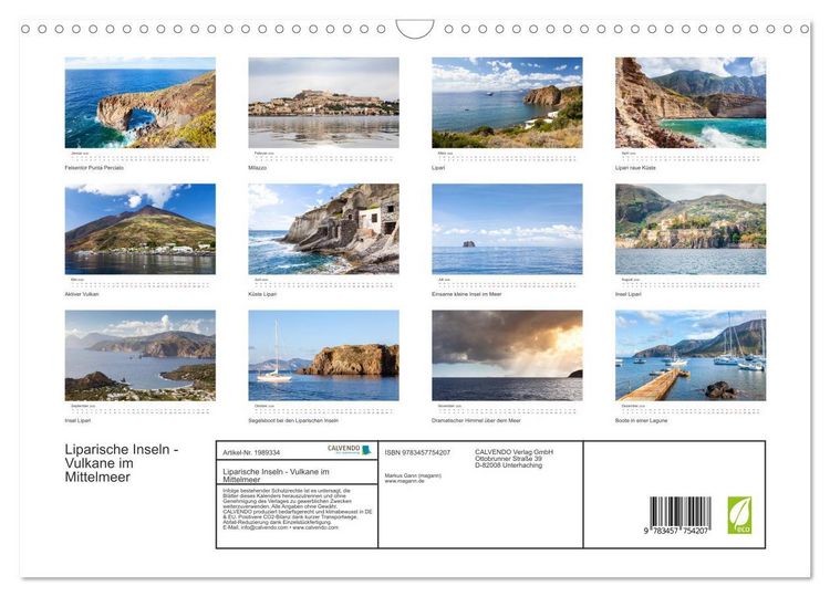 Produktbild: Liparische Inseln - Vulkane im Mittelmeer (Wandkalender 2026 DIN A3 quer), CALVENDO Monatskalender