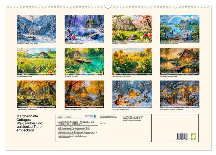Produktbild: M&auml;rchenhafte Cottages - Waldzauber und versteckte Tiere entdecken! (Wandkalender 2027 DIN A2 quer), CALVENDO Monatskalender