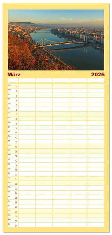 Produktbild: Familienplaner 2026 - Romantisches Budapest - Ungarns sch&ouml;ne Hauptstadt an der Donau mit 5 Spalten (Wandkalender, 21 x 45 cm) CALVENDO