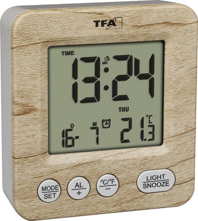 Produktbild: TFA Dostmann 60.2567.08 Funk Wecker Holz, Braun Alarmzeiten 1