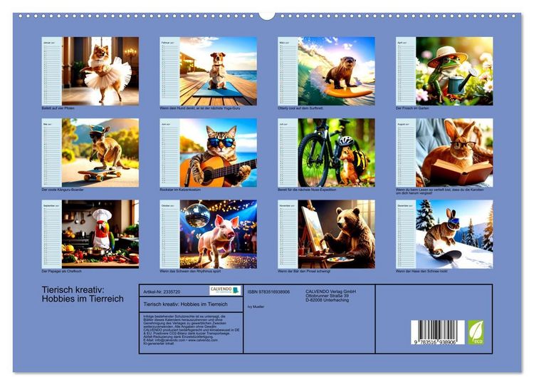 Produktbild: Tierisch kreativ: Hobbies im Tierreich (hochwertiger Premium Wandkalender 2027 DIN A2 quer), Kunstdruck in Hochglanz