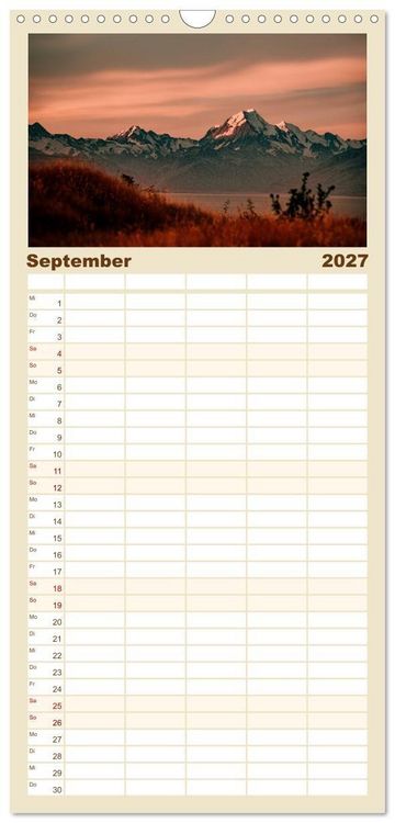 Produktbild: Familienplaner 2027 - Neuseeland - Landschaftstr&auml;ume mit 5 Spalten (Wandkalender, 21 x 45 cm) CALVENDO