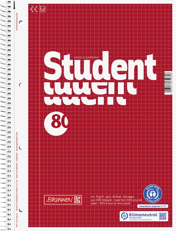 Produktbild: Brunnen Collegeblock A4 kariert Lineatur 22 80Blatt Recyclingpapier