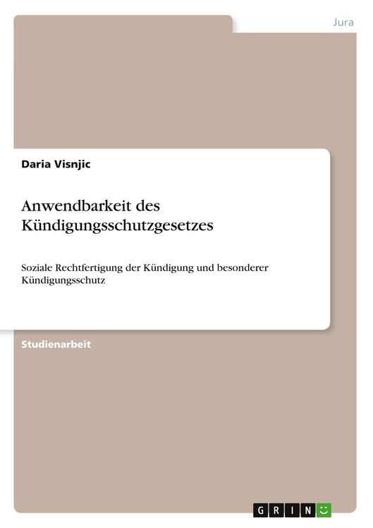 Produktbild: Anwendbarkeit des K&uuml;ndigungsschutzgesetzes