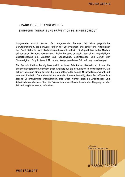 Produktbild: Krank durch Langeweile? Symptome, Therapie und Pr&auml;vention bei einem Boreout