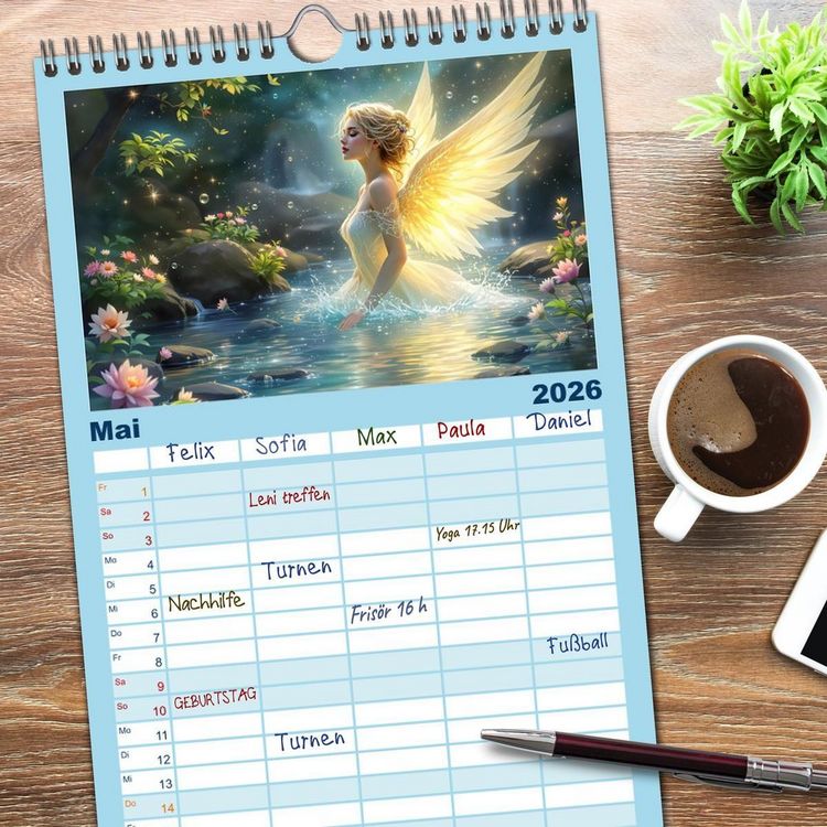Produktbild: Familienplaner 2026 - Engel und Wasser - Ein Band der Anmut mit 5 Spalten (Wandkalender, 21 x 45 cm) CALVENDO