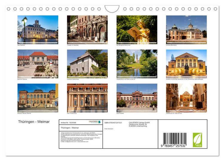 Produktbild: Th&uuml;ringen - Weimar (Wandkalender 2026 DIN A4 quer), CALVENDO Monatskalender