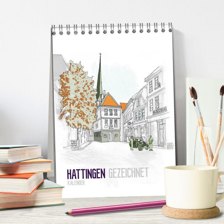 Produktbild: HATTINGEN GEZEICHNET (Tischkalender 2026 DIN A5 hoch), CALVENDO Monatskalender
