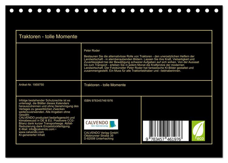 Produktbild: Traktoren - tolle Momente (Tischkalender 2026 DIN A5 quer), CALVENDO Monatskalender