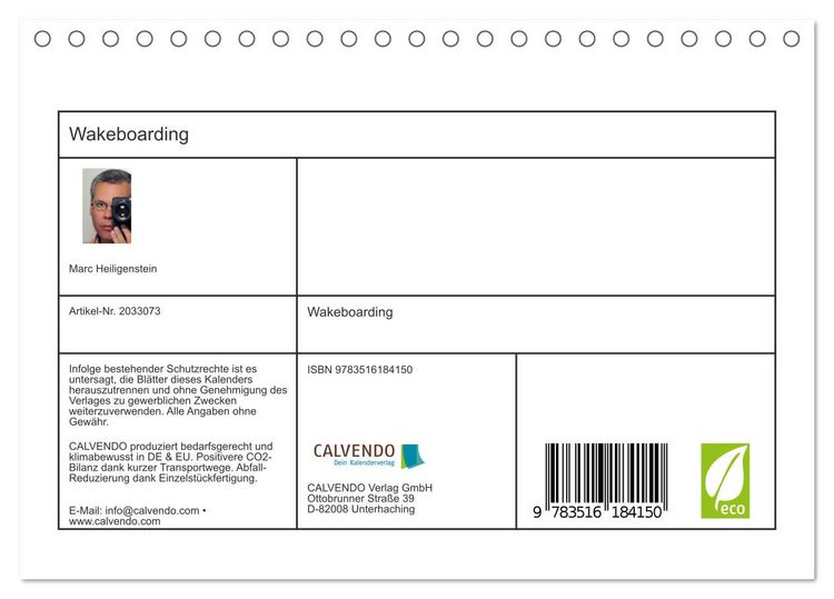 Produktbild: Wakeboarding (Tischkalender 2026 DIN A5 quer), CALVENDO Monatskalender