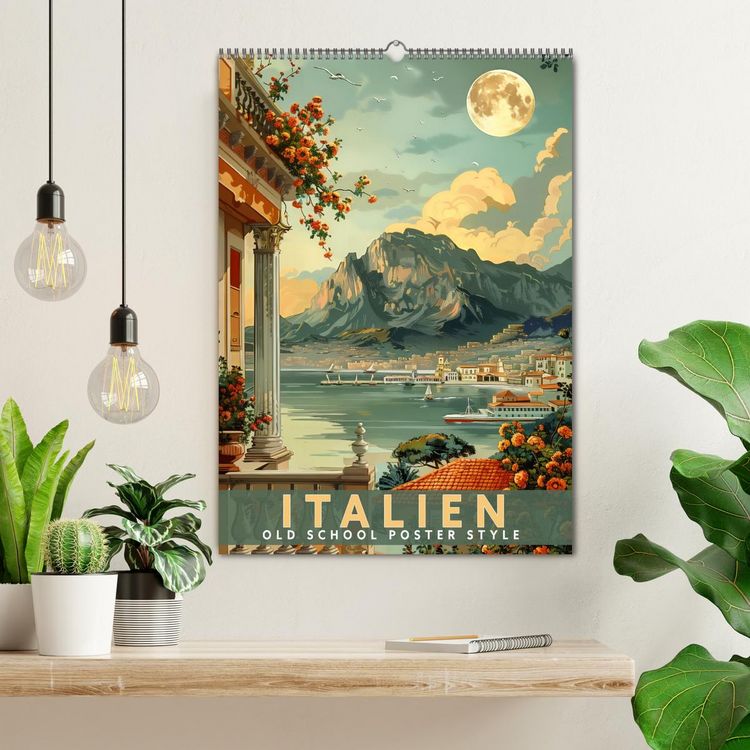 Produktbild: Italien - Old School Poster Style (Wandkalender 2026 DIN A2 hoch), CALVENDO Monatskalender