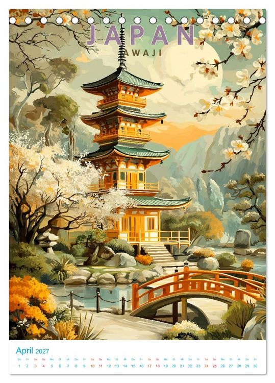 Produktbild: Japanische Inseln - Old School Poster Style (Tischkalender 2027 DIN A5 hoch), CALVENDO Monatskalender