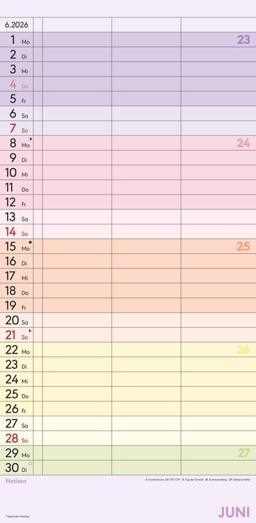 Produktbild: Superplaner Farbenfroh 2026 - Familien-Timer 22x45 cm - mit Ferienterminen - 3 Spalten - Wand-Planer - mit vielen Zusatzinformationen - Alpha Edition