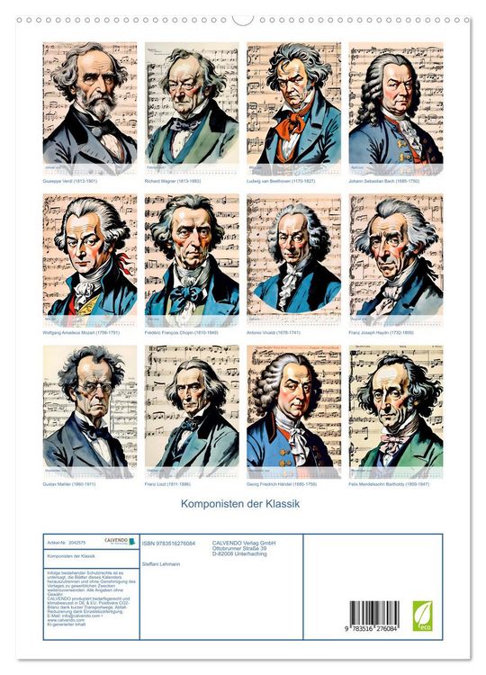 Produktbild: Komponisten der Klassik (hochwertiger Premium Wandkalender 2026 DIN A2 hoch), Kunstdruck in Hochglanz