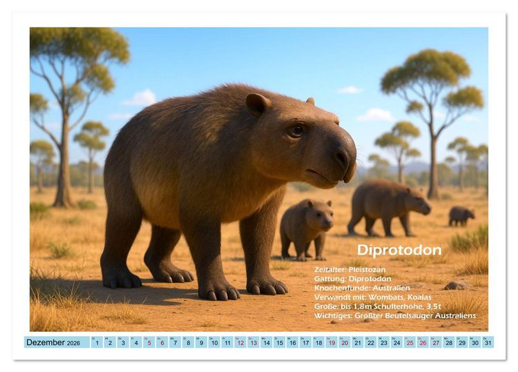 Produktbild: Urige Megafauna pr&auml;historisch und niedlich (Tischkalender 2026 DIN A5 quer), CALVENDO Monatskalender