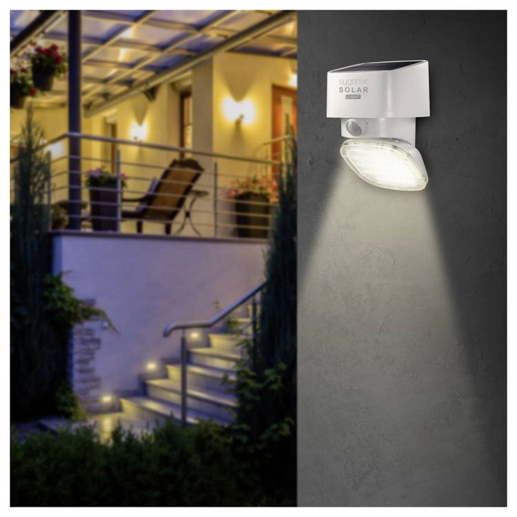 Produktbild: Sygonix SY-4673534 Solar-Au&szlig;enwandleuchte mit Bewegungsmelder LED LED fest eingebaut 20 W Wei&szlig;