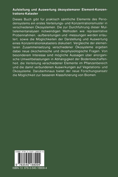 Produktbild: Aufstellung und Auswertung &ouml;kosystemarer Element-Konzentrations-Kataster