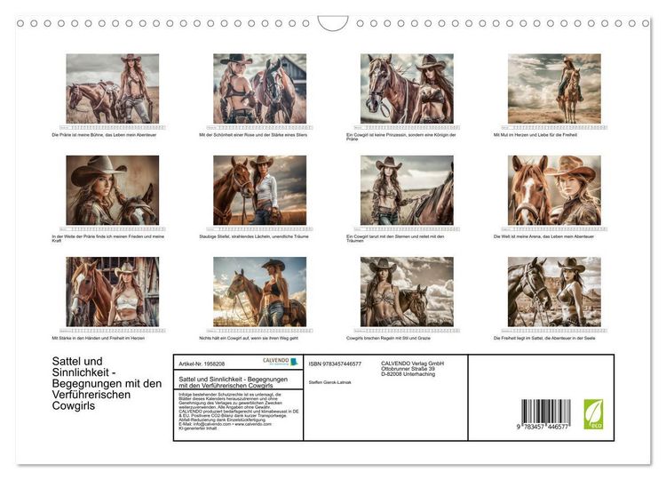 Produktbild: Sattel und Sinnlichkeit - Begegnungen mit den Verf&uuml;hrerischen Cowgirls (Wandkalender 2026 DIN A3 quer), CALVENDO Monatskalender