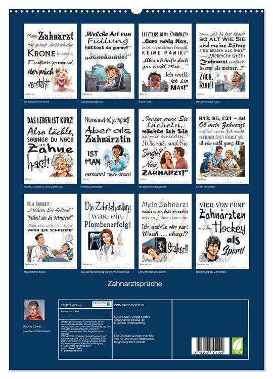 Produktbild: Zahnarztspr&uuml;che (hochwertiger Premium Wandkalender 2026 DIN A2 hoch), Kunstdruck in Hochglanz
