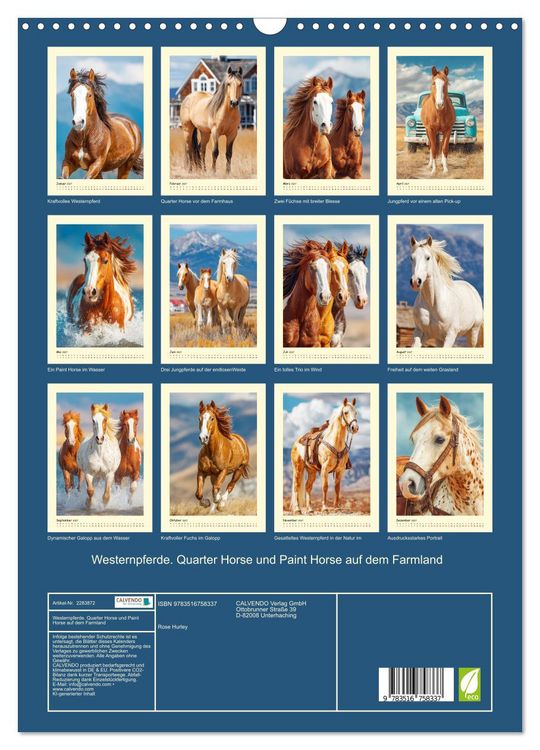 Produktbild: Westernpferde. Quarter Horse und Paint Horse auf dem Farmland (Wandkalender 2027 DIN A3 hoch), CALVENDO Monatskalender