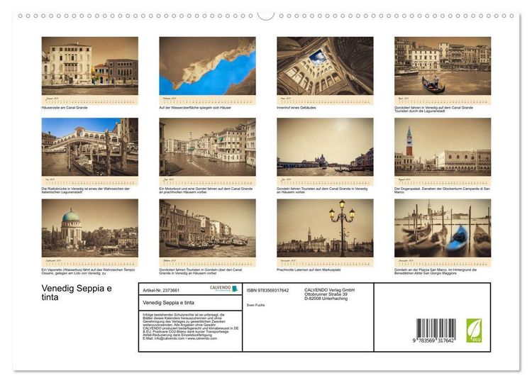Produktbild: Venedig Seppia e tinta (hochwertiger Premium Wandkalender 2027 DIN A2 quer), Kunstdruck in Hochglanz