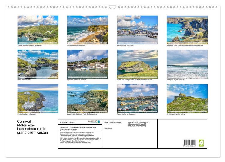 Produktbild: Cornwall - Malerische Landschaften mit grandiosen K&uuml;sten (Wandkalender 2026 DIN A2 quer), CALVENDO Monatskalender