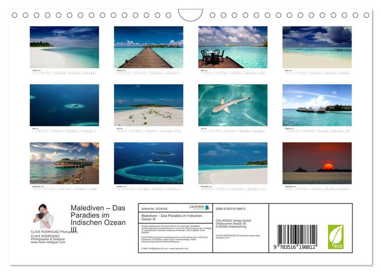 Produktbild: Malediven &ndash; Das Paradies im Indischen Ozean III (Wandkalender 2026 DIN A4 quer), CALVENDO Monatskalender