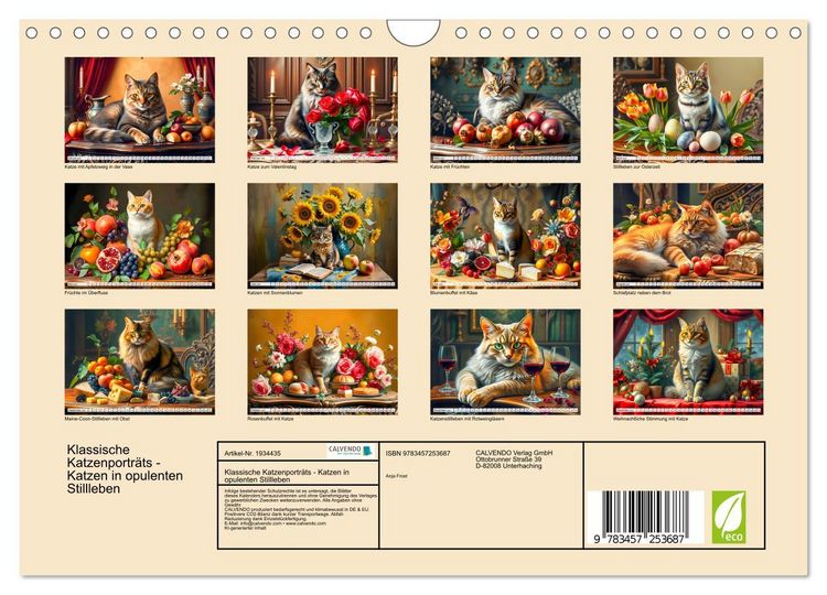 Produktbild: Klassische Katzenportr&auml;ts - Katzen in opulenten Stillleben (Wandkalender 2026 DIN A4 quer), CALVENDO Monatskalender