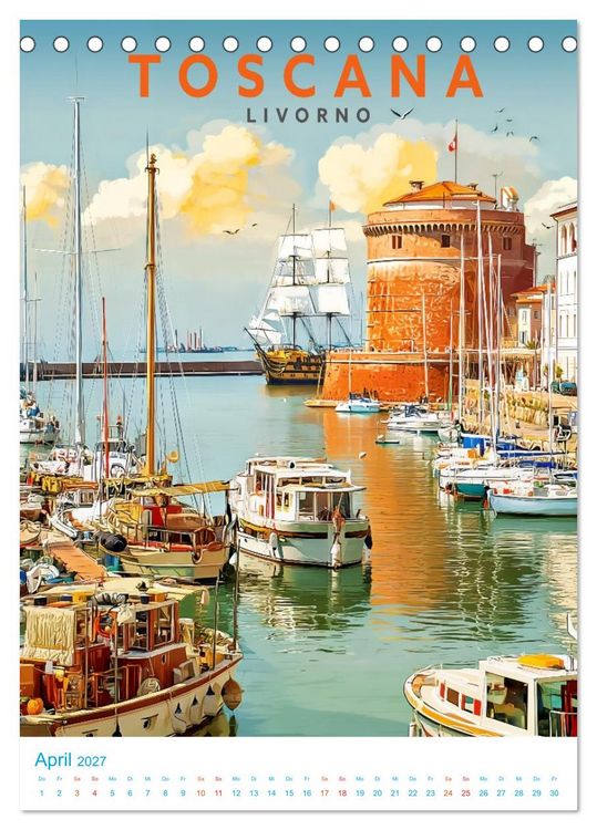Produktbild: Toskana - Old School Poster Style (Tischkalender 2027 DIN A5 hoch), CALVENDO Monatskalender