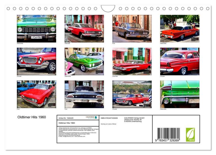 Produktbild: Oldtimer Hits 1960 (Wandkalender 2026 DIN A4 quer), CALVENDO Monatskalender