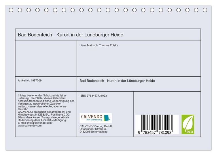Produktbild: Bad Bodenteich - Kurort in der L&uuml;neburger Heide (Tischkalender 2026 DIN A5 quer), CALVENDO Monatskalender