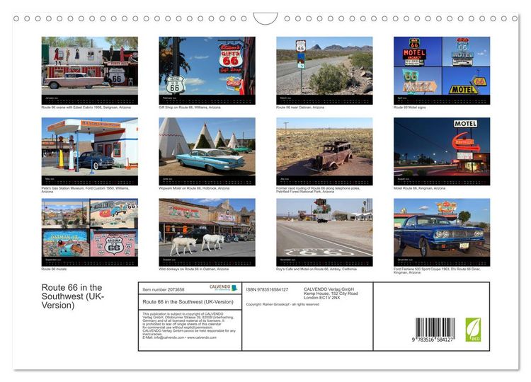 Produktbild: Route 66 in the Southwest (UK-Version) (Wall Calendar 2026 DIN A3 landscape), CALVENDO 12 Month Wall Calendar