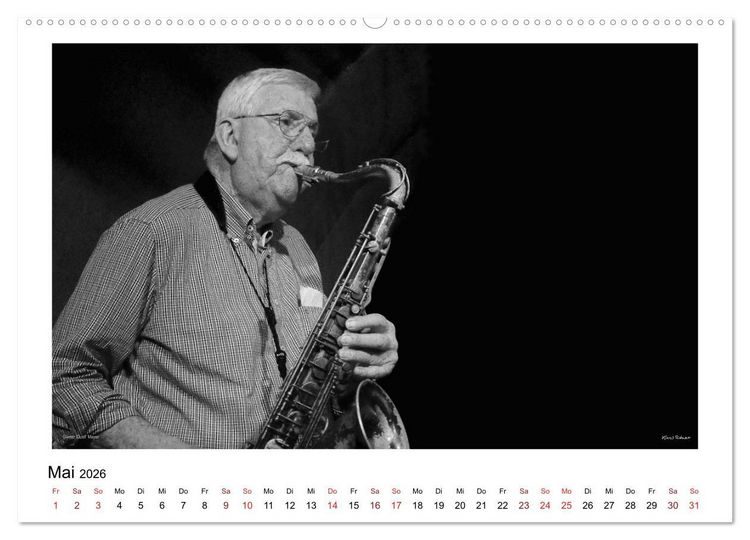 Produktbild: Internationale Meister des Jazz in Schwarzwei&szlig; (Wandkalender 2026 DIN A2 quer), CALVENDO Monatskalender