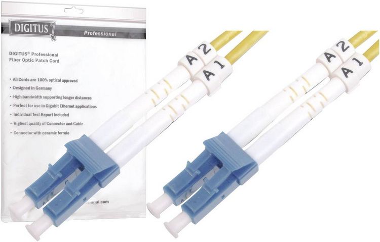 Produktbild: Digitus DK-2933-02 Glasfaser LWL Anschlusskabel 2.00 m Gelb [1x LC-Stecker - 1x LC-Stecker] 9/125 &micro; Singlemode OS2