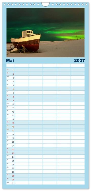 Produktbild: Familienplaner 2027 - Magische N&auml;chte - POLARLICHT mit 5 Spalten (Wandkalender, 21 x 45 cm) CALVENDO