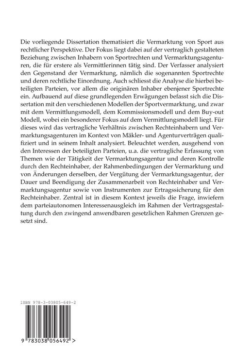 Produktbild: Der Vermittlungsvertrag in der Vermarktung von Sport