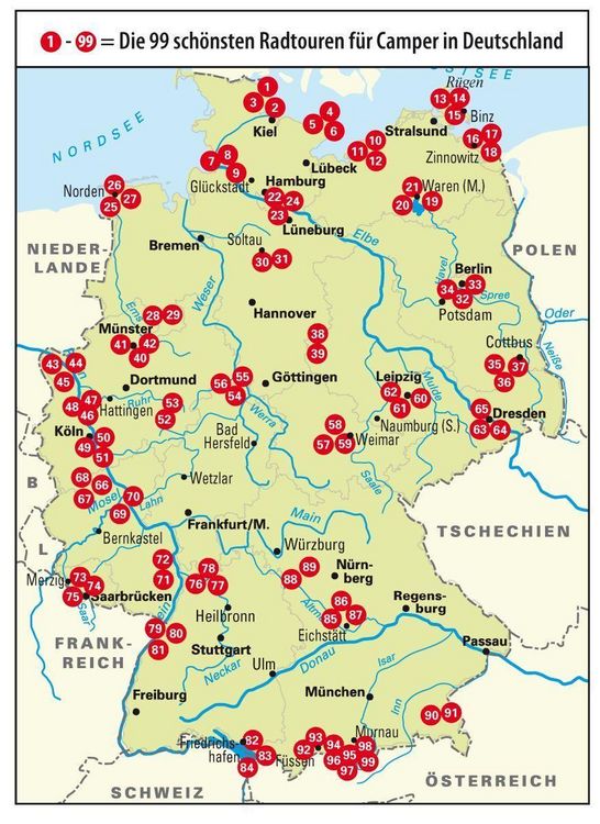Produktbild: BVA Die 99 sch&ouml;nsten Radtouren f&uuml;r Camper in Deutschland
