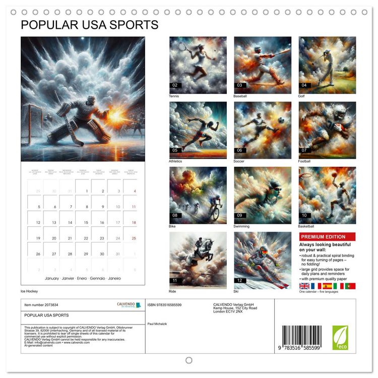 Produktbild: POPULAR USA SPORTS (Wall Calendar 2026 12 &times; 12 Inch) CALVENDO 12 Month Wall Calendar